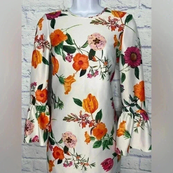 NWOT ASOS DESIGN botanical floral shift mini dress with fluted sleeves - Picture 4 of 12